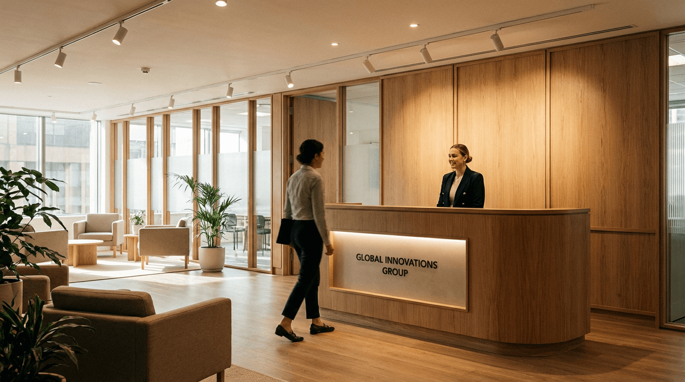 Welcoming business reception and visitor area suited to enterprise inquiries and scheduled meetings