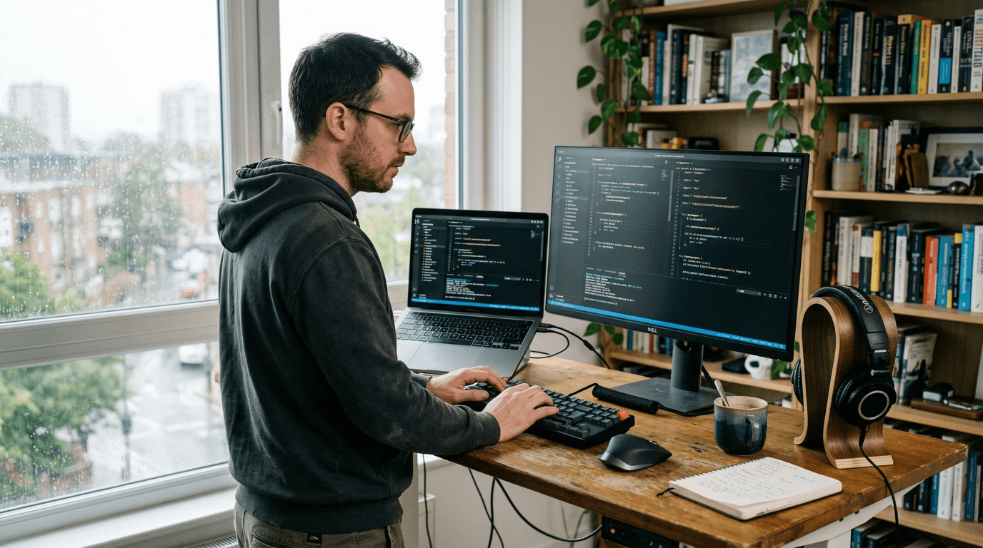 Software developer focused on code and delivery quality at a workstation