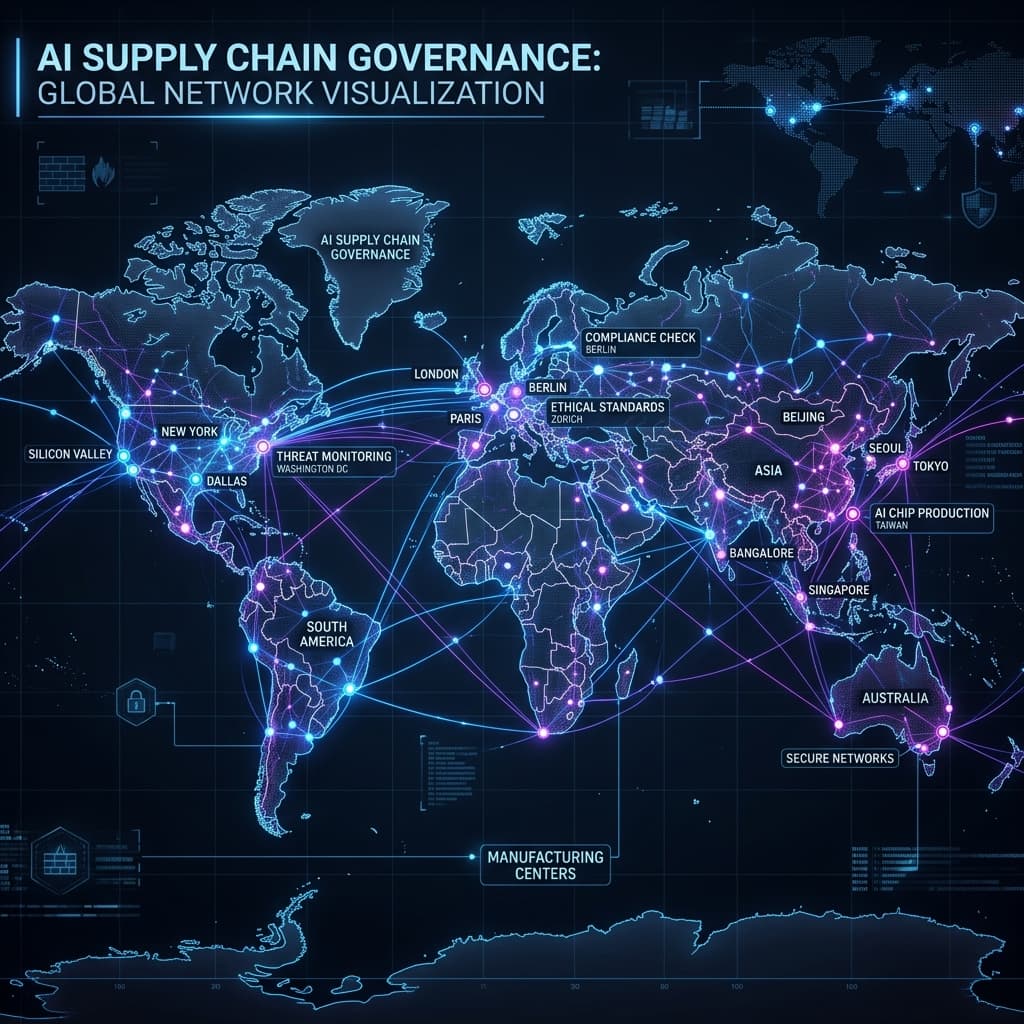 Global network map visualization of an AI supply chain
