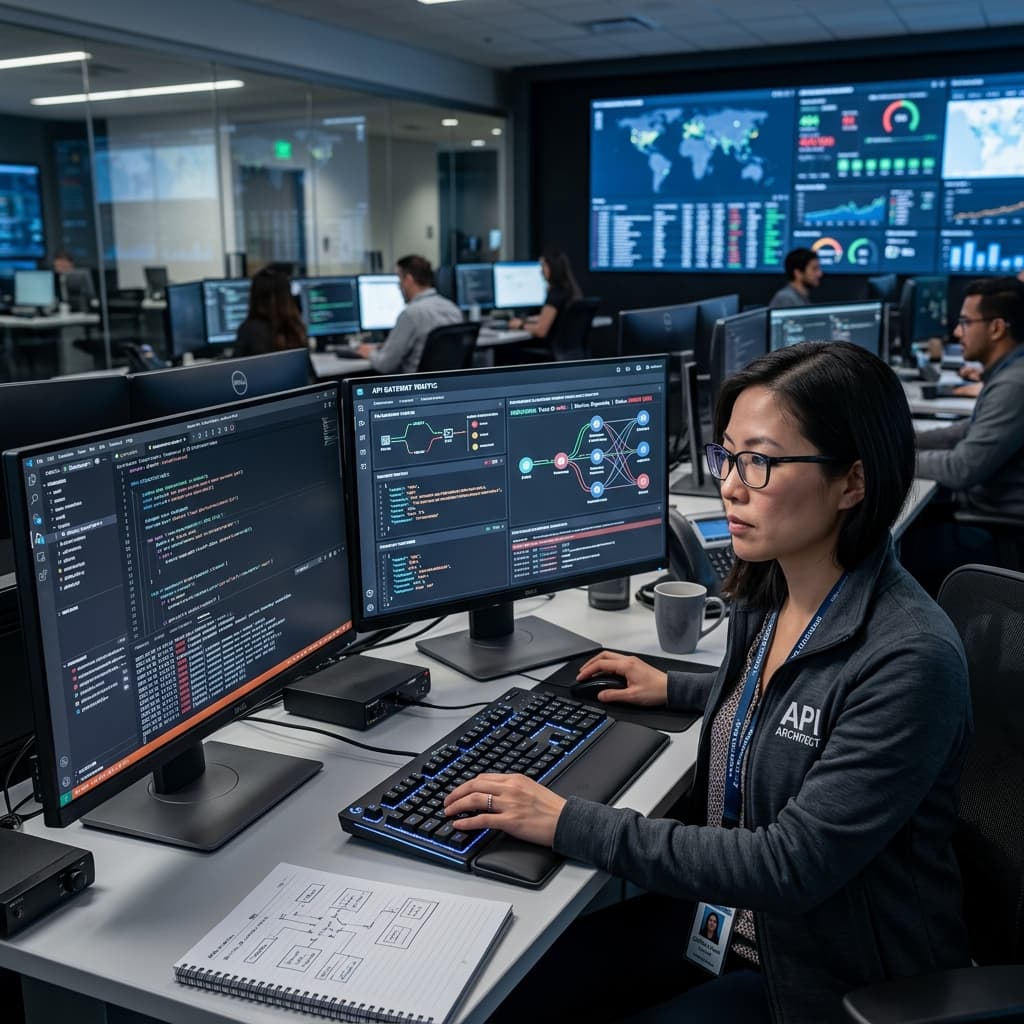 An engineer debugging a seamless API network architecture at enterprise scale.