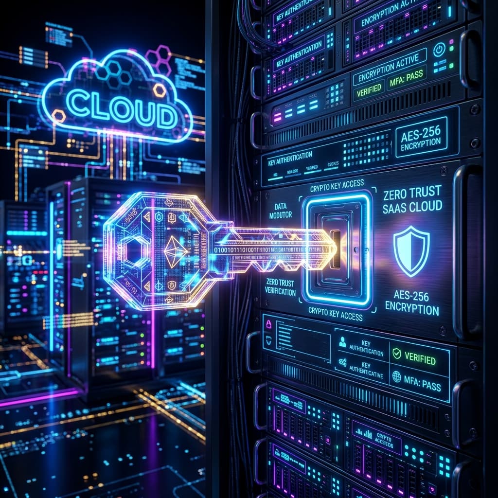 A digital cryptographic key entering a cloud server within a zero-trust architecture.
