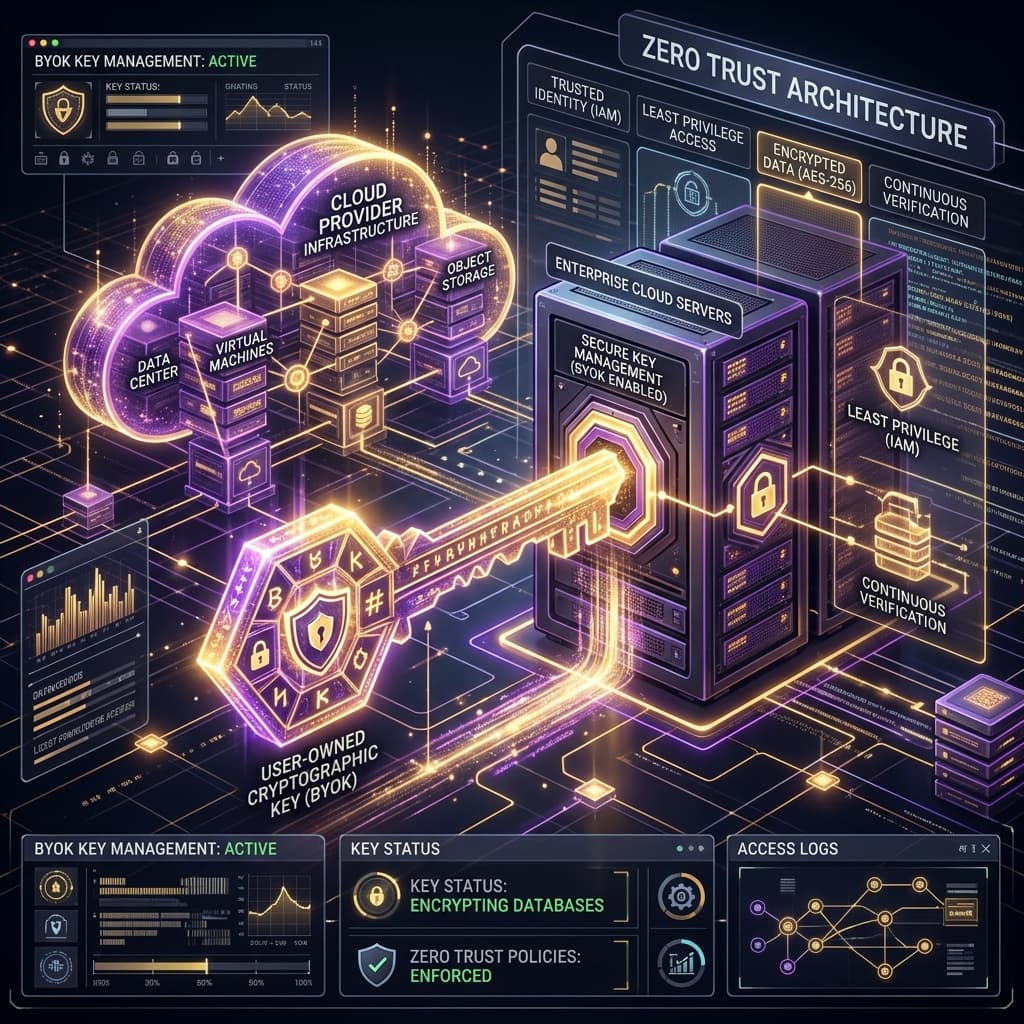 Digital cryptographic key entering a cloud server within a zero trust architecture
