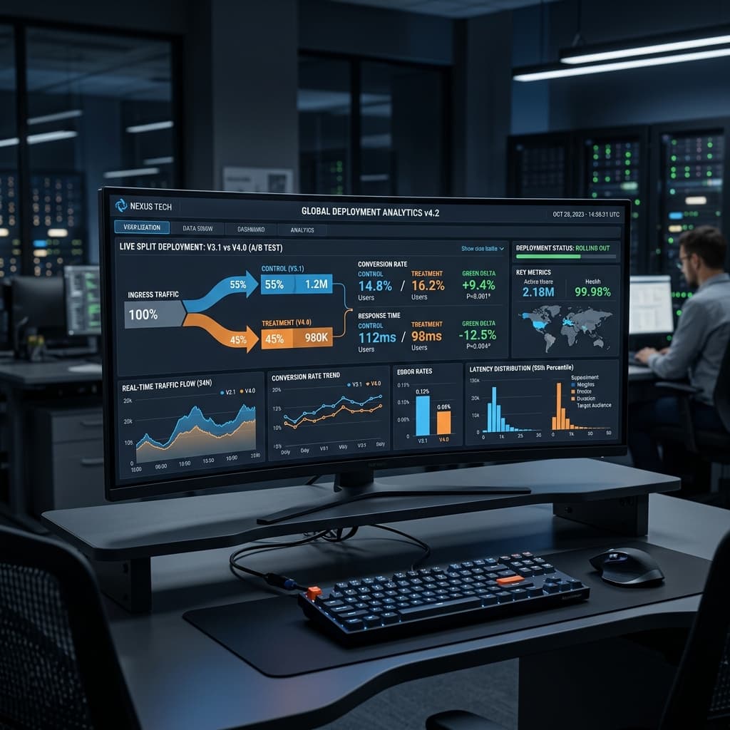 A detailed statistical analysis dashboard visualizing split traffic deployment.