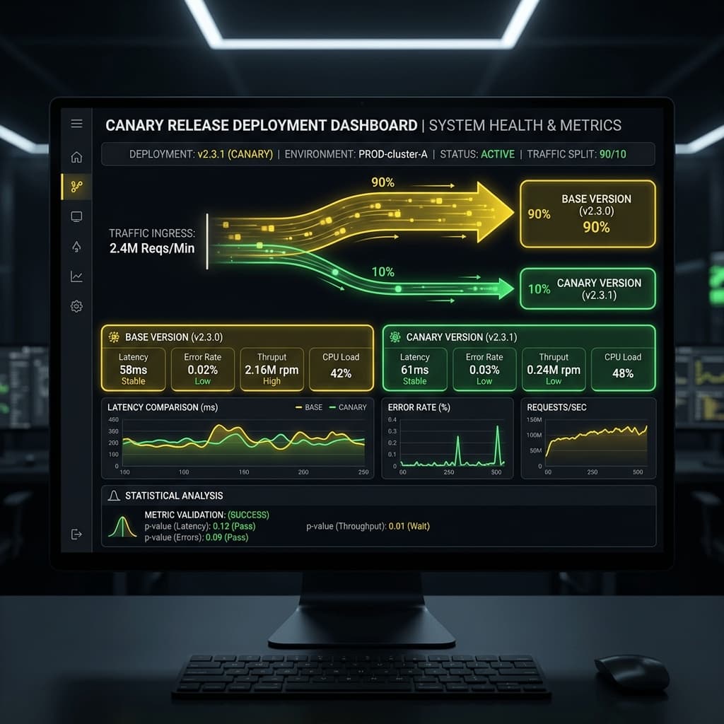 A highly detailed statistical analysis dashboard visualizing split traffic deployment
