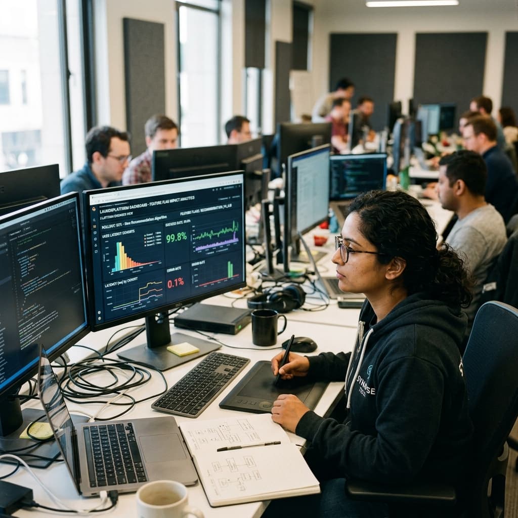A platform engineer analyzing feature flag deployment analytics.