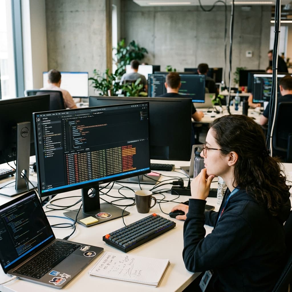 Developer reviewing automated vulnerability scan results in their IDE setup.