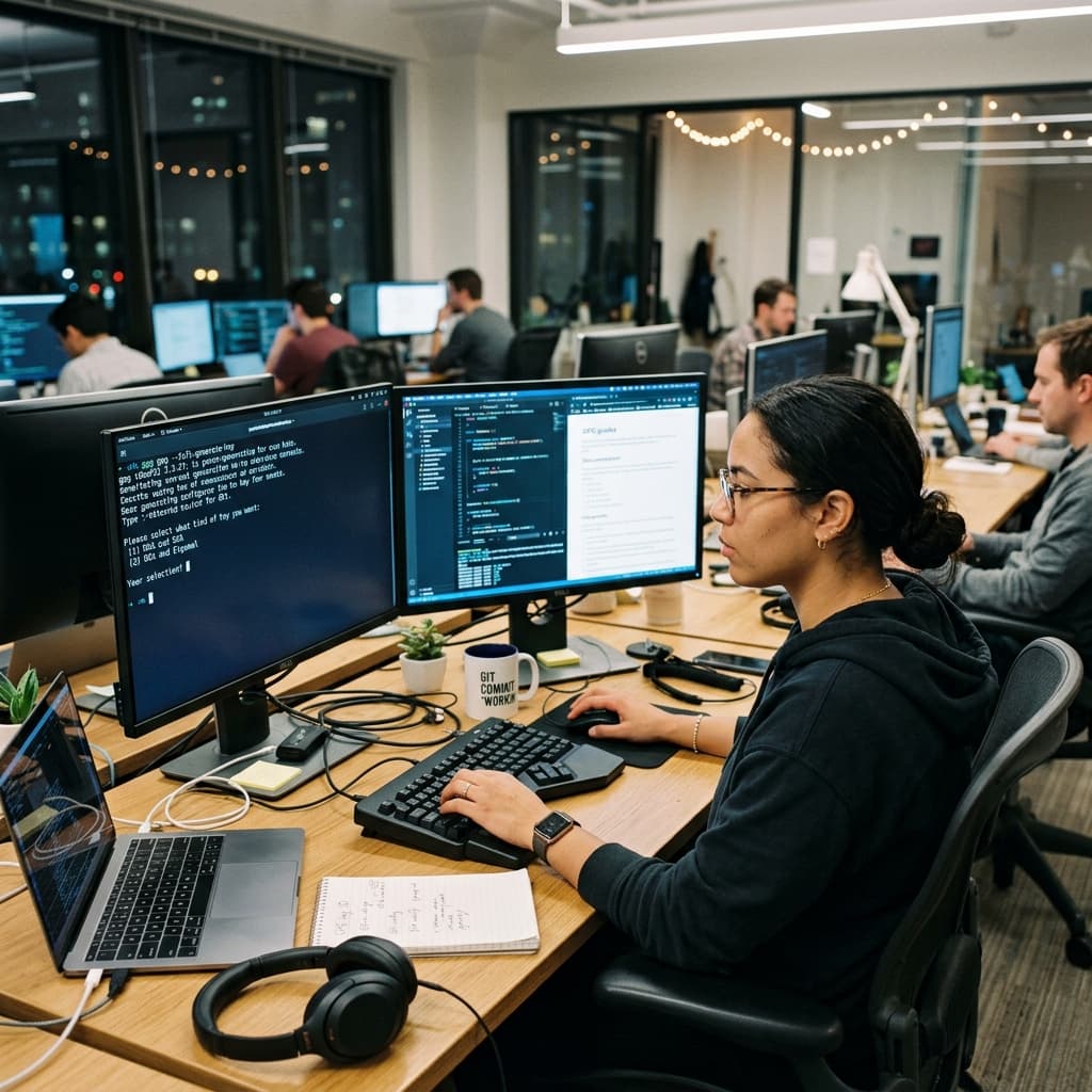 Developer configuring GPG keys for commit signing in their terminal.