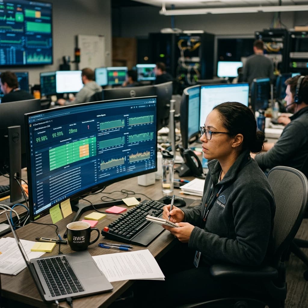 An operations leader reviewing cloud infrastructure service level objectives.