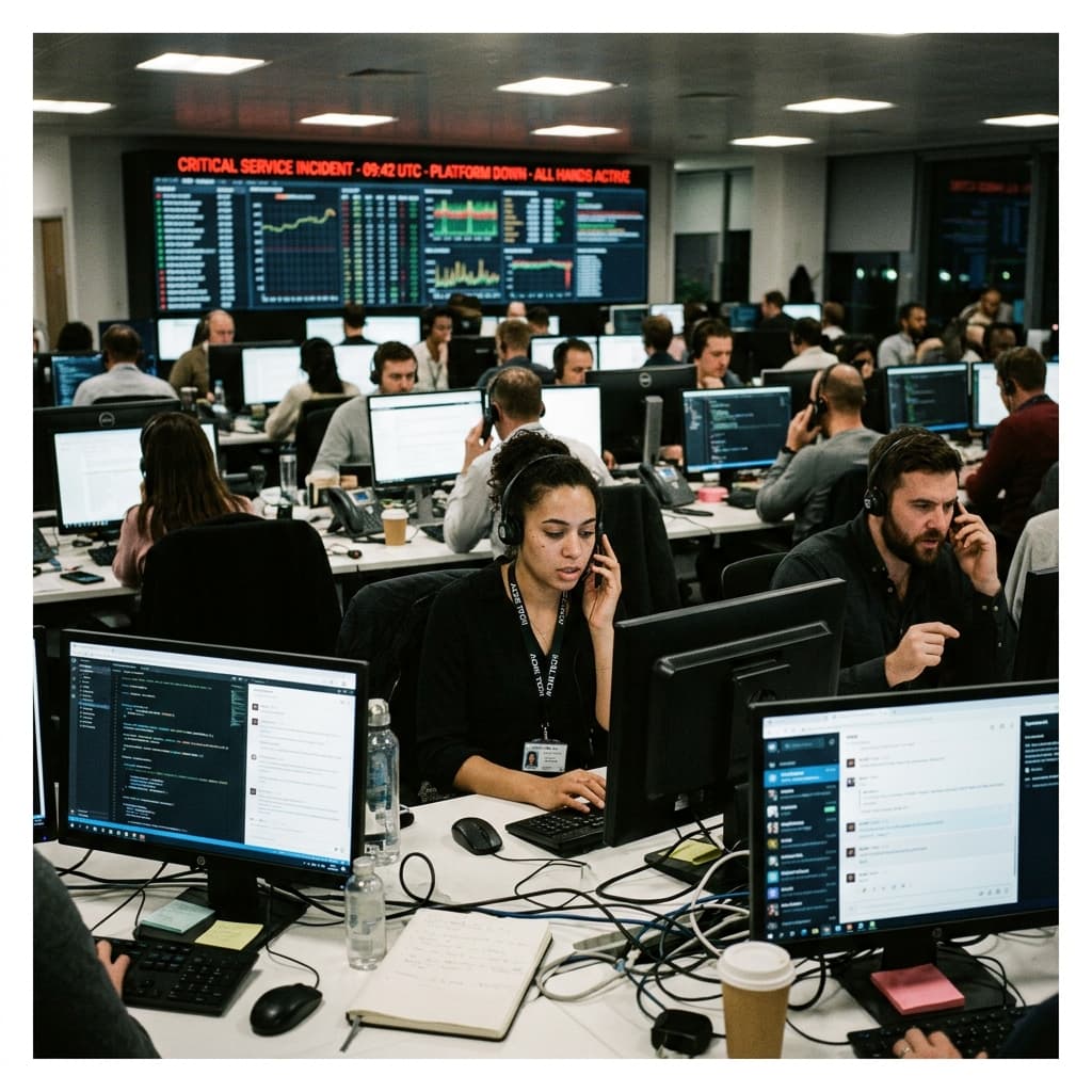 Technical support team communicating with customers during a service disruption.