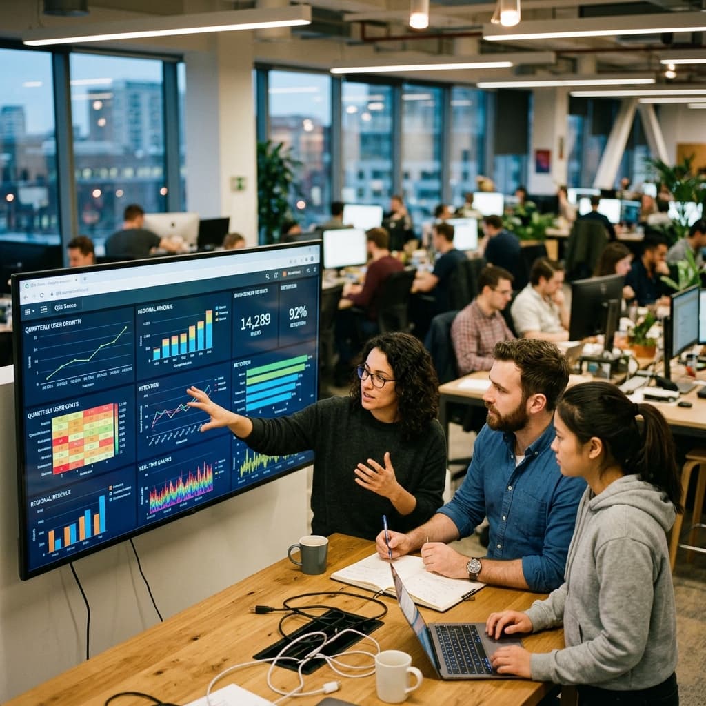 Analysts reviewing an automated quality assurance dashboard for support agents.