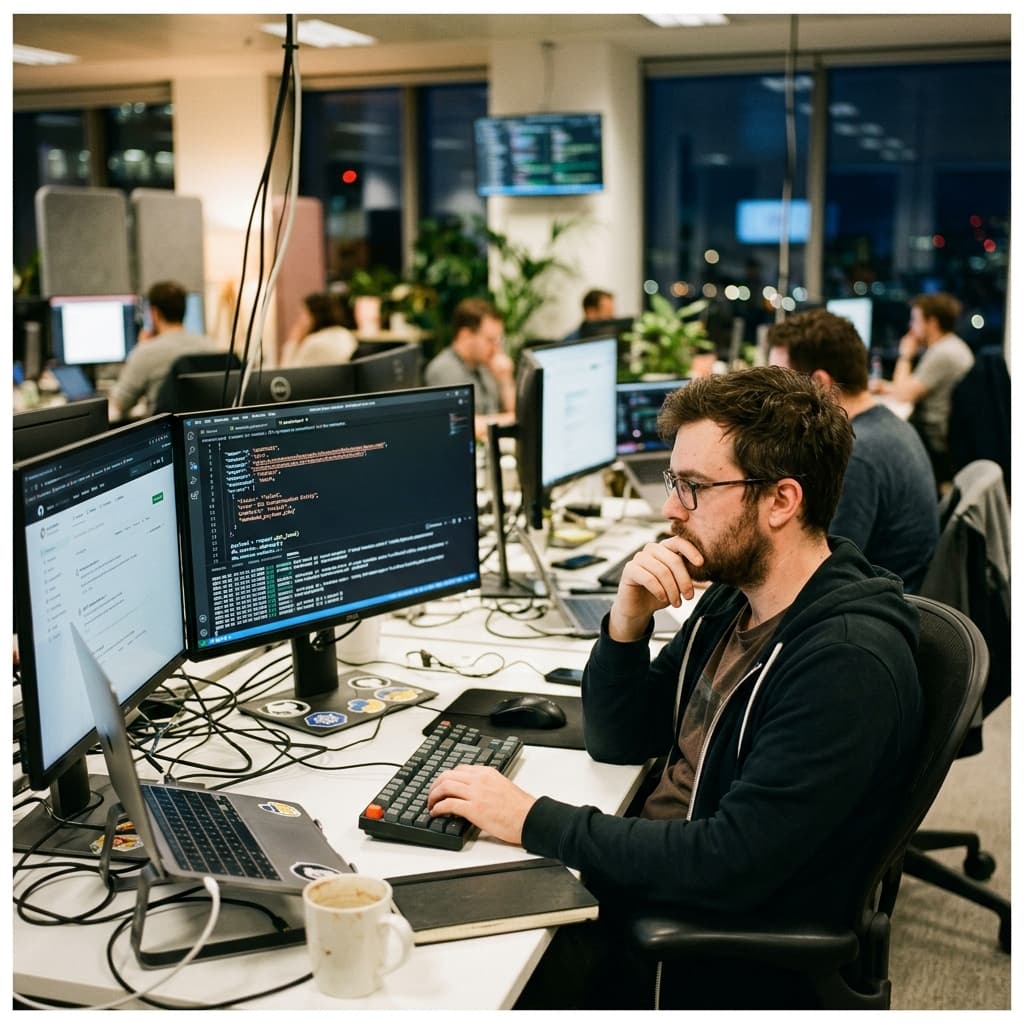 Back-end developer debugging a failed webhook payload in their terminal.